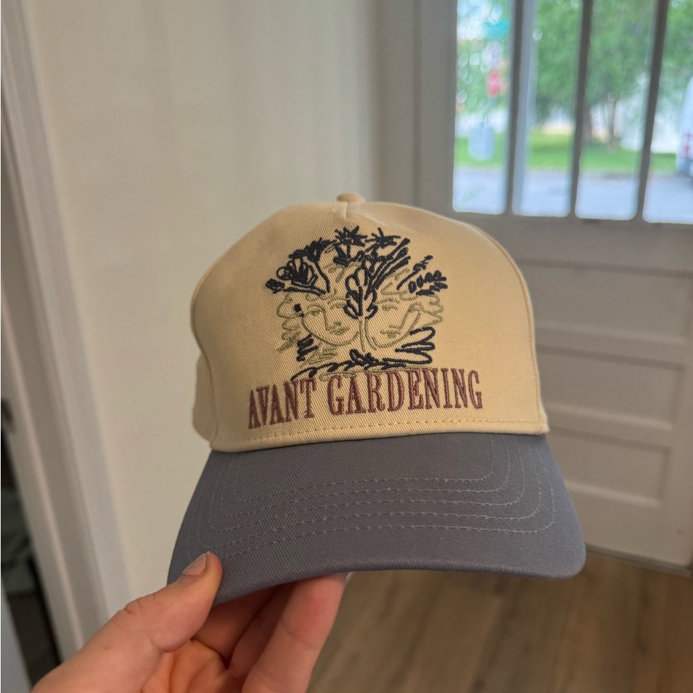 Anthropologie Cream and Blue Hat